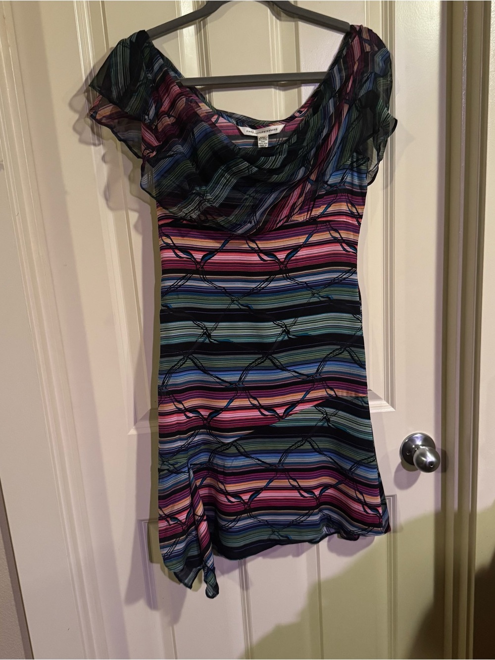 Diane Von Furstenberg Multicolor Striped Cowl Neck Mini Dress